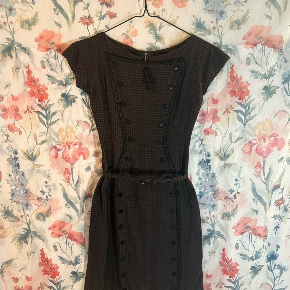 Vintage Elegant Black Checkered Dress